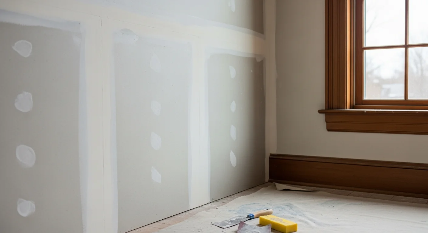 Professional drywall technician finishing a wall in a Saratoga, NY home