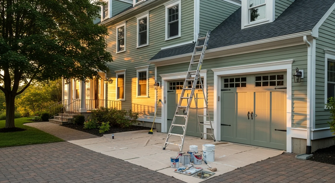 Professional painter applying exterior paint to residential home in Saratoga, NY