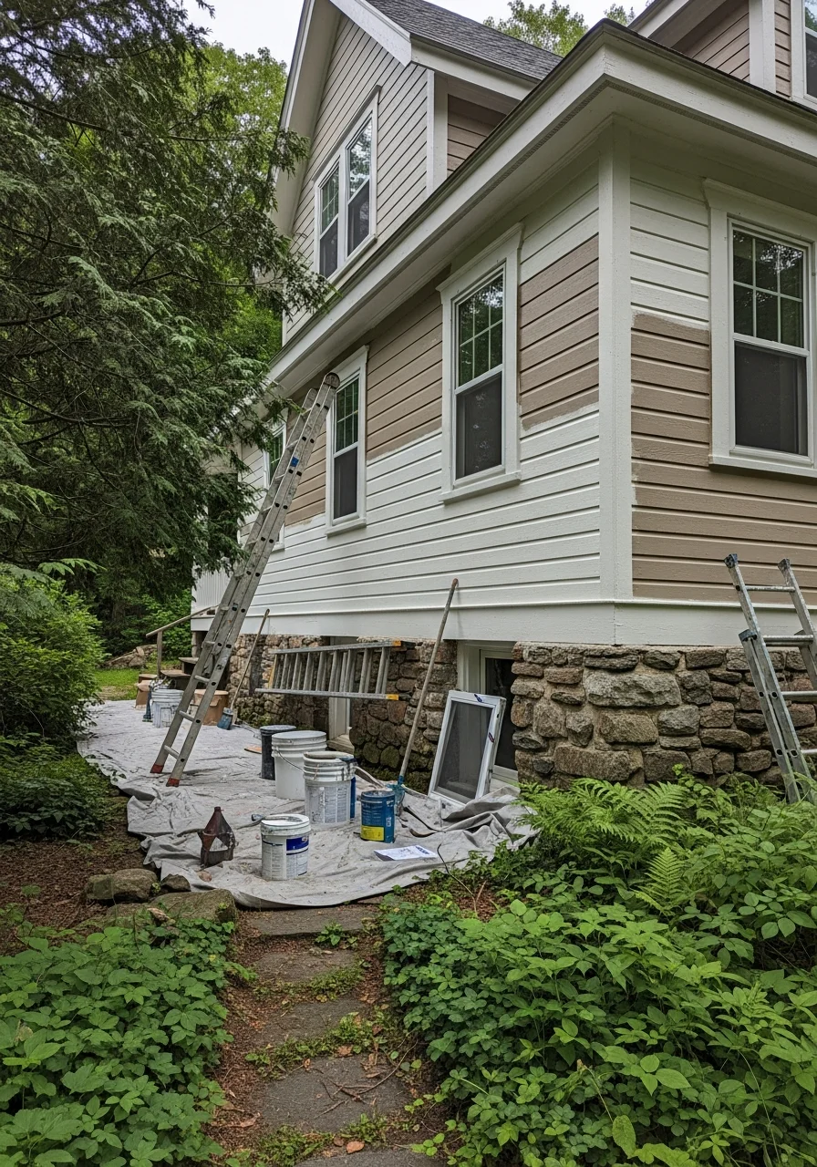 Mountain home exterior with professional painting and weatherproofing in Lake Placid