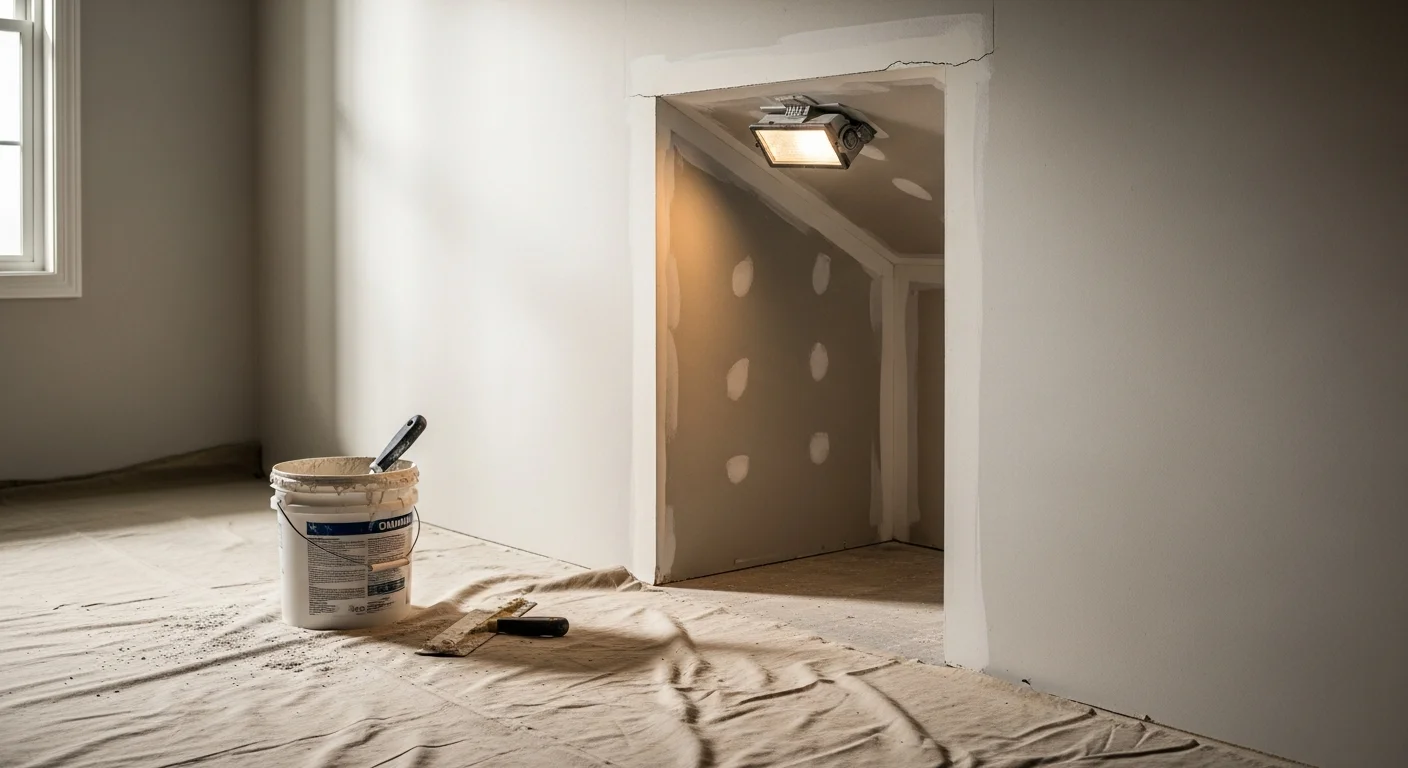 A freshly patched and painted interior wall in a Saratoga single-family home, with smooth drywall repair blending into the surrounding surface. Repaired baseboard trim runs along the bottom of the wall in a well-lit living room.