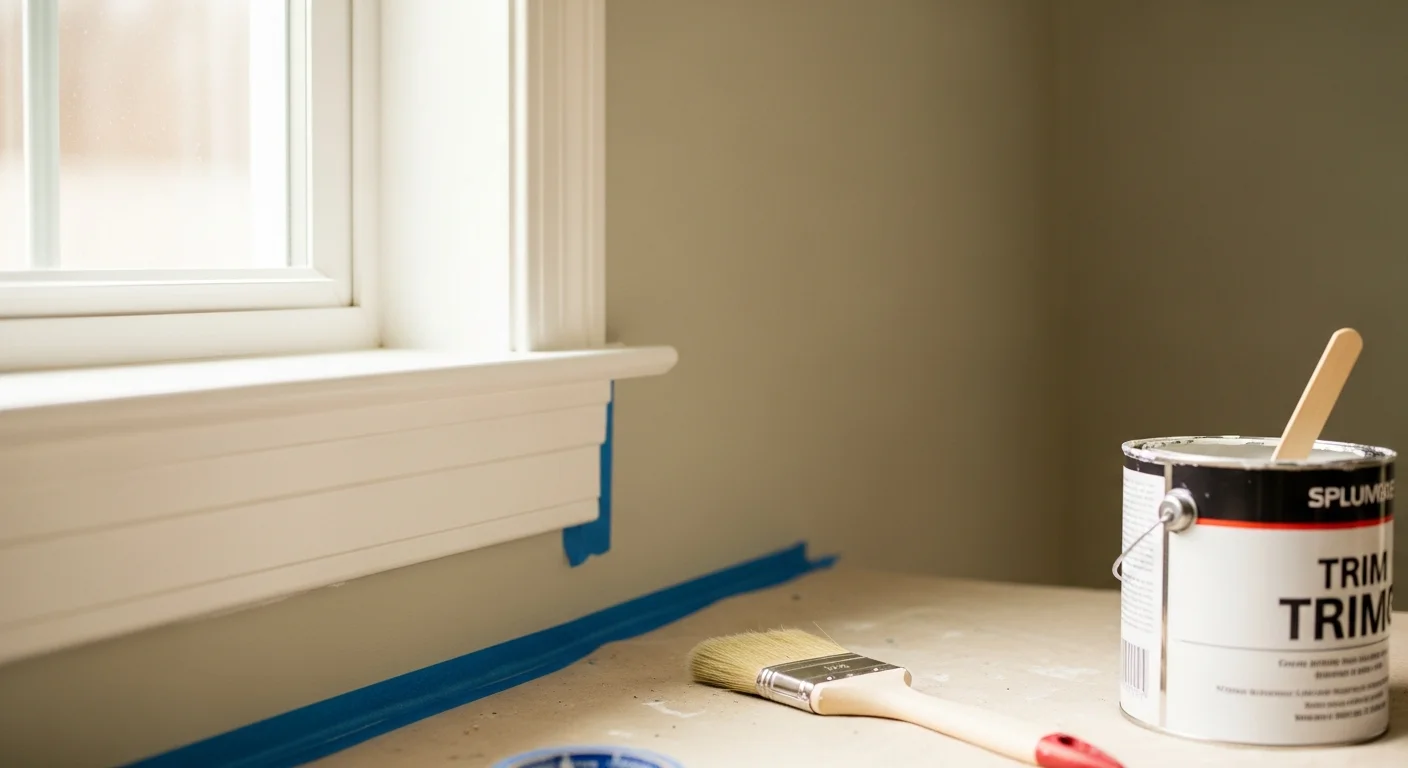 Freshly painted white baseboards and door trim in a Saratoga, NY home, with clean lines where trim meets the wall and floor.